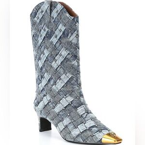 Kurt Geiger London Regent Crystal Quilted Denim Boots 8.5